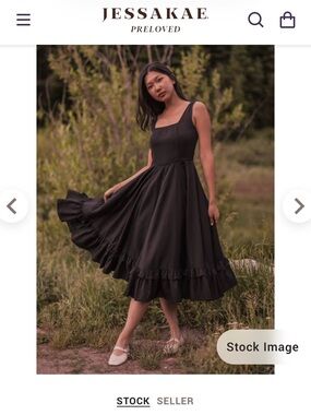 JessaKae Daze Black Square Neck Ruffle-Hem Midi Dress
